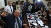 Armenia - Aram Simonian, the Yerevan State University rector, holds a news conference in his office, 29 May 2018.