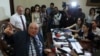 Armenia - Aram Simonian, the Yerevan State University rector, holds a news conference in his office, 29 May 2018.