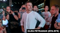 Ուկրաինա - Սվյատոսլավ Վակարչուկը իր «Գոլոս» կուսակցության շտաբում հետևում է էքզիթ փոլի արդյունքներին, Կիև, 21-ը հուլիսի, 2019թ․
