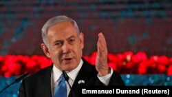 Израиль премьер-министрі Бенжамин Нетаньяху форумда сөйлеп тұр. Иерусалим, 23 қаңтар 2020 жыл.