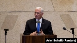 U.S. Vice President Mike Pence addresses the Knesset, Israeli Parliament, in Jerusalem, January 22, 2018