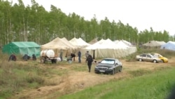 An encampment of stranded migrants on the Russian-Kazakh border.