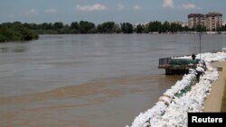 Floodwaters rising on the Sava River to the west of Belgrade on May 21