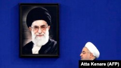 Iranian President Hassan Rohani at a press conference to mark the 39th anniversary of Iran's Islamic Rrevolution in Tehran on February 6.
