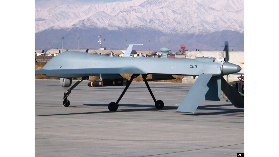 A U.S. Predator unmanned drone leaves its hangar at Bagram air base in Afghanistan in 2009.