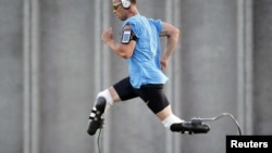 Italy -- Oscar Pistorius of South Africa trains before the men's 400 meters event at the 23rd International Athletics Meeting in Lignano Sabbiadoro, 17Jul2012