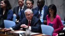 Sekretari amerikan i Shtetit, Rex Tillerson, në Këshillin e Sigurimit të OKB-së - 28 prill 2017.