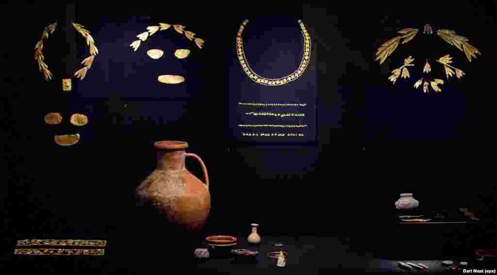 Objects on display in Amsterdam, August 21, 2014. The Scythians were a nomadic people who left a rich heritage of art and artifacts.