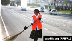 Uzbek woman working as usual on Women's Day