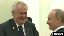 Miloş Zeman (solda) və Vladimir Putin (Arxiv fotosu) 