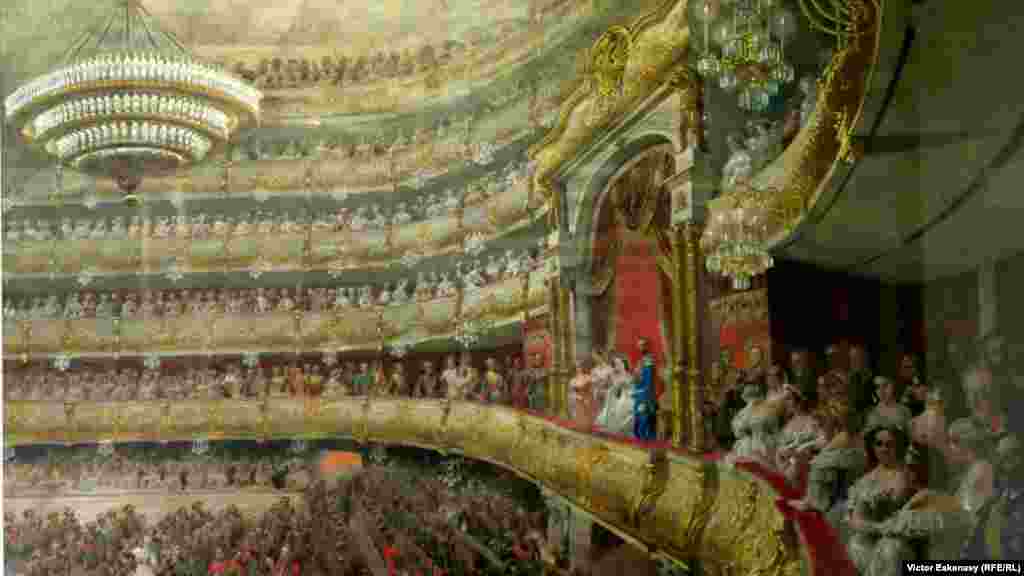 Mihaly Zichy, Spectacol de gală la Teatrul Bolșoi din Moscova în 1856. 1857. Ikonen Museum, Frankfurt (Complexul Muzeal de Stat &bdquo;Pawlowsk&rdquo;).