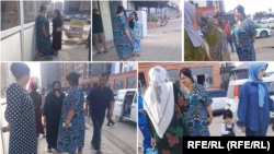 Një zyrtare nga Komiteti për Çështjet e Grave në qarkun Rudaki, duke biseduar me gratë si pjesë e fushatës që synon promovimin e veshjeve kombëtare të Taxhikistanit.
