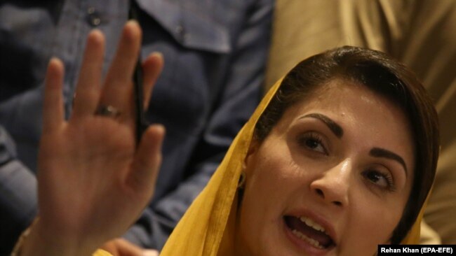 Maryam Nawaz, leader of opposition political party Pakistan Muslim League Nawaz, speaks during a press conference Pakistan Democratic Movement (PDM), in Karachi on October 19