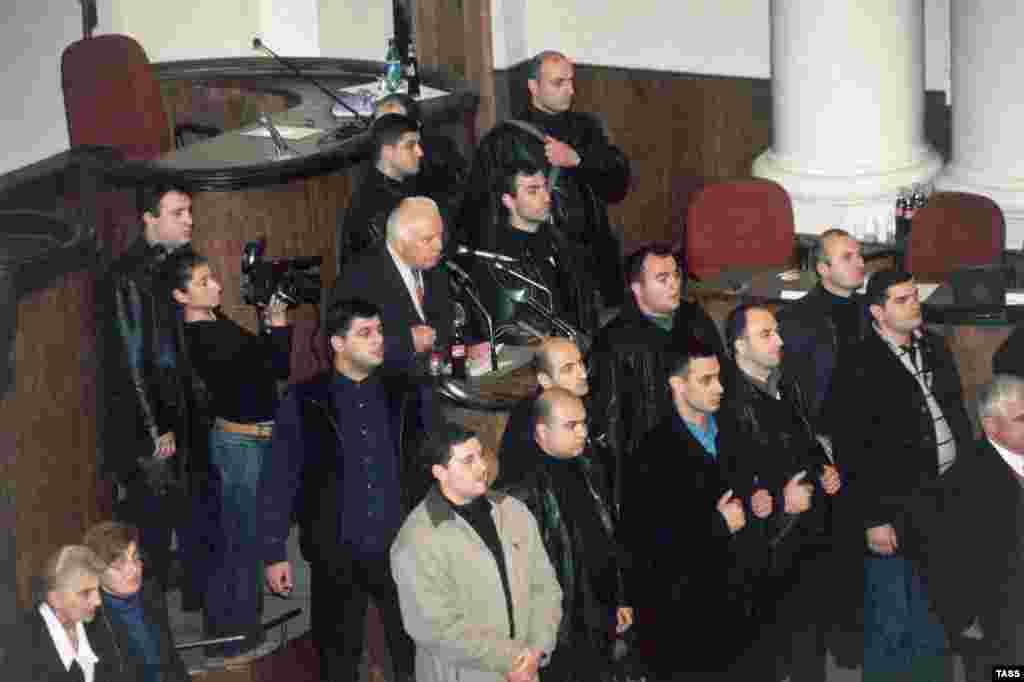 President Eduard Shevardnadze minutes before being driven out of the parliament chamber by angered opposition leaders in November 2003.