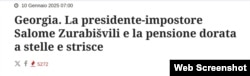 L'AntiDiplomatico-ს სათაური: "საქართველოს თვითმარქვია პრეზიდენტ სალომე ზურაბიშვილის ვარსკვლავებით მორთული პენსია"