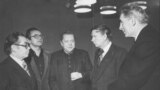 Міхась Дубянецкі, Алесь Адамовіч, Пімен Панчанка, Васіль Быкаў, Ніл Гілевіч. 1981 год