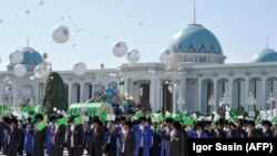 A parade in downtown Ashgabat