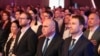  Congresul USR de validare a președintelui Dominic Fritz. Invitați speciali: Salome Zurabișvili, prima femeie președinte al Georgiei (stânga) și Ilie Bolojan, premier desemnat. Cei doi sunt flancați de Dominic Fritz (stânga) și Cătălin Drulă (dreapta).