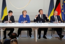 Лідери країн «нормандської четвірки» на пресконференції за підсумками саміту в Парижі, 9 грудня 2019 року