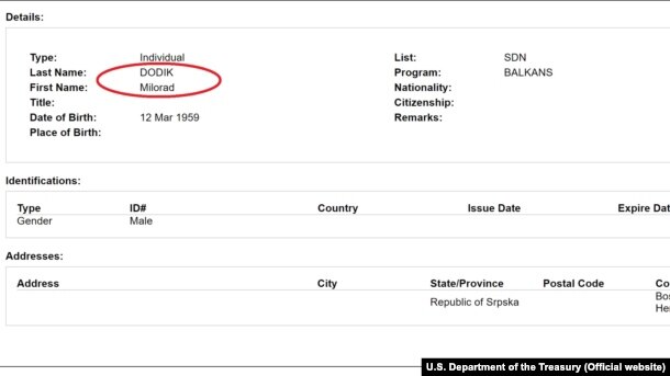 Ime Milorada Dodika na spisku američkog Ureda za kontrolu imovine stranaca