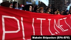 An opposition rally in Moscow on March 10, where protesters raised concerns about Internet censorship. 