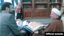 From right to left: Former president Akbar Hashemi Rafsanjani, Sadegh Kharazi and Abbas Iravani, suspect of corruption presenting a rare Quran, undated.