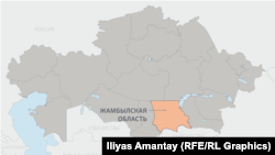 Жамбылская область на карте Казахстана