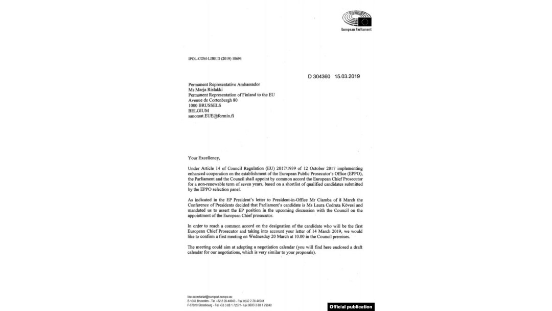 Scrisoare Claude Moraes pentru negocieri EPPO