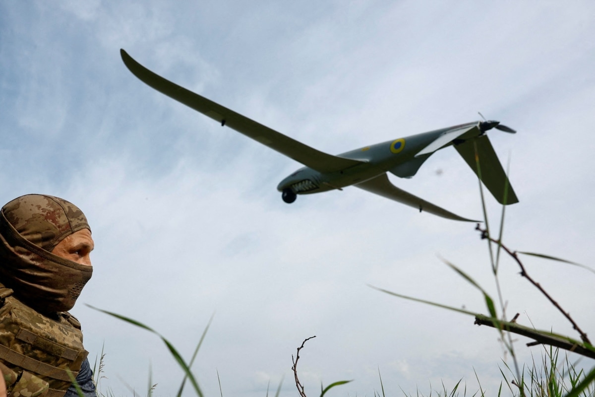 A serviceman of the Ukrainian Armed Forces' 422nd 'Luftwaffe' Unmanned Systems Regiment watches the launch of a Shark reconnaissance drone from a position near the front line, at an undisclosed location in southern Ukraine, 2026