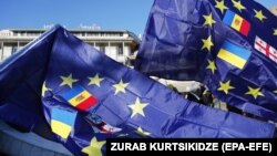 Флаги ЕС, Грузии, Украины и Молдовы в Тбилиси (архивная фотография)