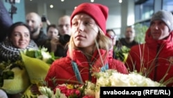 Сустрэча Ганны Гуськовай у Менску пасьля яе алімпійскага "золата", 2018 год