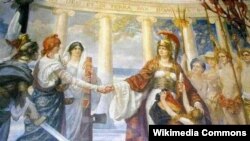 Britannia Pacifatrix, slika britanskog slikara Sigismunda Goetzea koja je nastala nakon Prvog svjetskog rata i koja je izložena u Foreign Office-u, prikazuje Veliku Britaniju koja se rukuje sa Sjedinjenim Državama dok štiti Srbiju, Crnu Goru i Belgiju