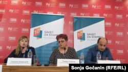 Gordana Novaković, Tamara Skrozza i Petar Jeremić na predstavljanju izveštaja Saveta za štampu