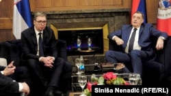 Milorad Dodik i Aleksandar Vučić na sastanku u Palati Republike Srpske, februar 2025. godine.