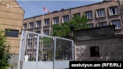 Armenia -- The closed entrance to a nursing home in Yerevan where at least 45 elderly residents and personnel were infected with coronavirus, May 18, 2020.