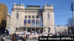 Protest zaposlenih u Narodnom pozorištu, Beograd, Srbija, 10. februar 2025. 