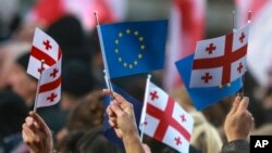Флаги Грузии и ЕС на акции в Тбилиси