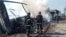 Firefighters extinguish a fire at the site of a drone attack in the Dnipropetrovsk region on May 3.