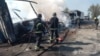 Рятувальники гасять пожежу, що виникла внаслідок російського удару по Дніпропетровщині, 3 травня 2026 року