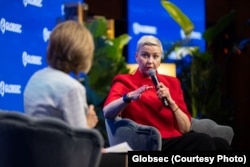 Марыя Калесьнікава на міжнароднай канфэрэнцыі ў пытаньнях бясьпекі GLOBSEC у Празе, 22 траўня 2026 году