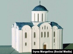 Кирилівська церква. Макет, який показує як виглядав храм у XII столітті