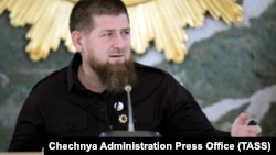 Chechen leader Ramzan Kadyrov chair a meeting in Grozny on May 26