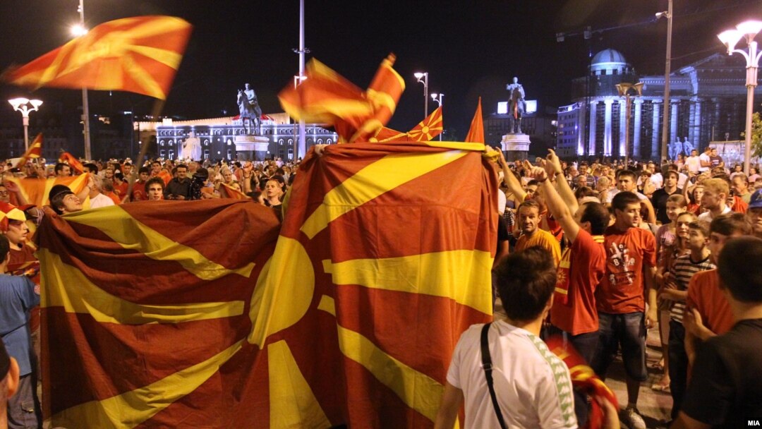 Macedonia- celebration on the square "Macedonia" for the basketball team's victory over Greece