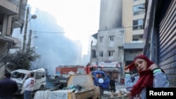 The aftermath of an Israeli strike is seen in Al-Mazraa, Beirut, on April 8.