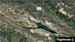 თურქული სამხედრო თვითმფრინავის ფრენის ტრაექტორია ჩამოვარდნამდე. Flightradar