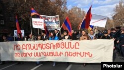 Armenia - Supporters of the opposition Armenian National Congress march through Yerevan, 1Mar2015.