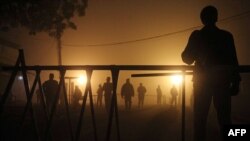 Pakistani soldiers patrol outside the central jail in Multan on January 7.