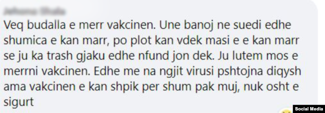 Koment i një përdoruesi të Facebook-ut.