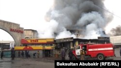 Пожар на Ошском рынке. Бишкек, 30 января 2018 года.