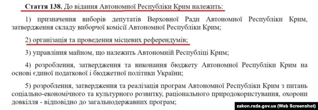 Стаття з Конституції України про організацію місцевих референдумів у Криму